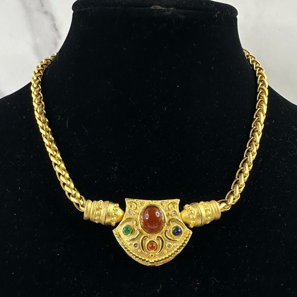 Vintage 1960s Made in USA MM Kane Signed Cabochon Pendant Necklace